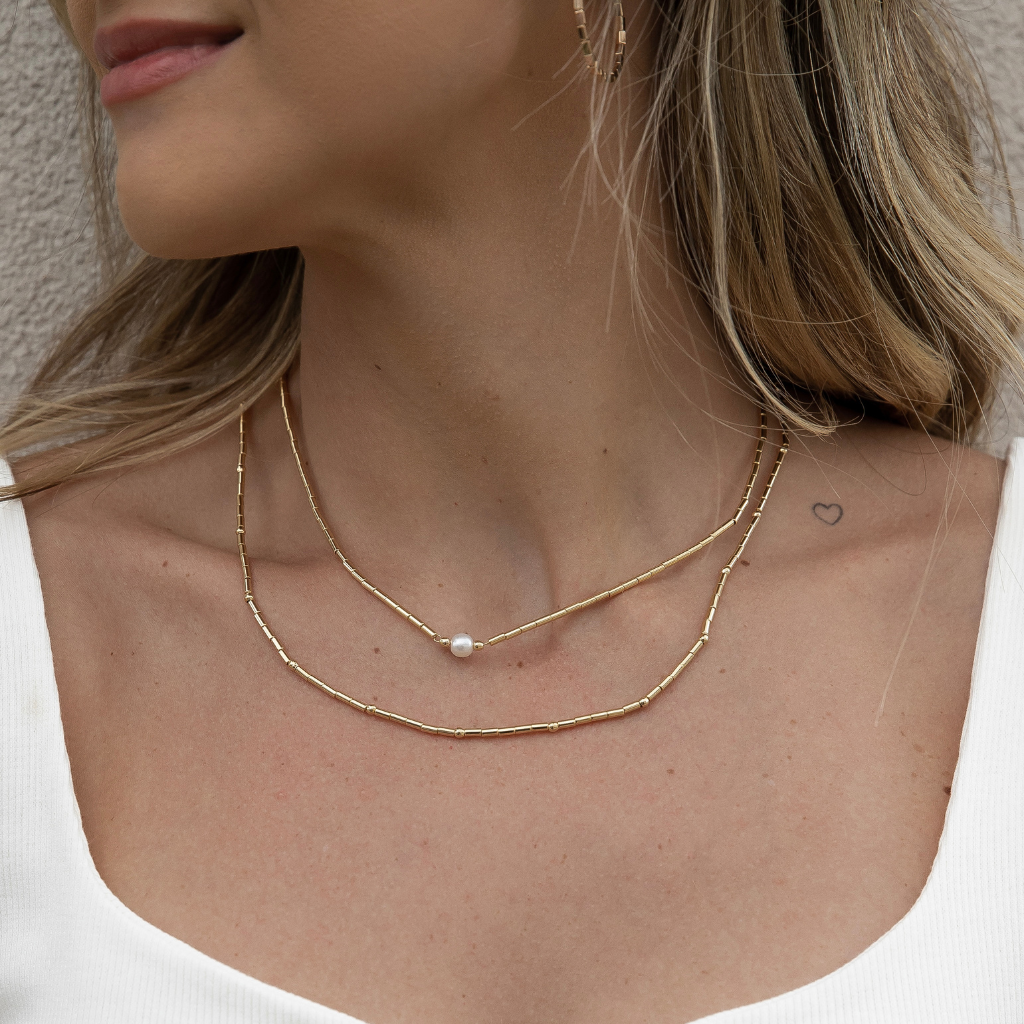 Choker Canutilho + Esfera Banhado a Ouro 18K/Ródio Branco